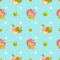 Seamless vector pattern with apples and polka dots