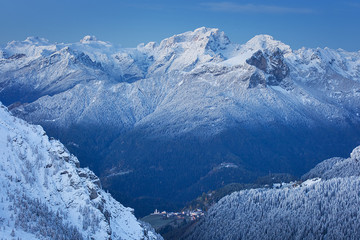 Marmolada summit in Dolomites in winter