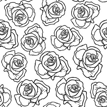 Contour roses flowers pattern seamless