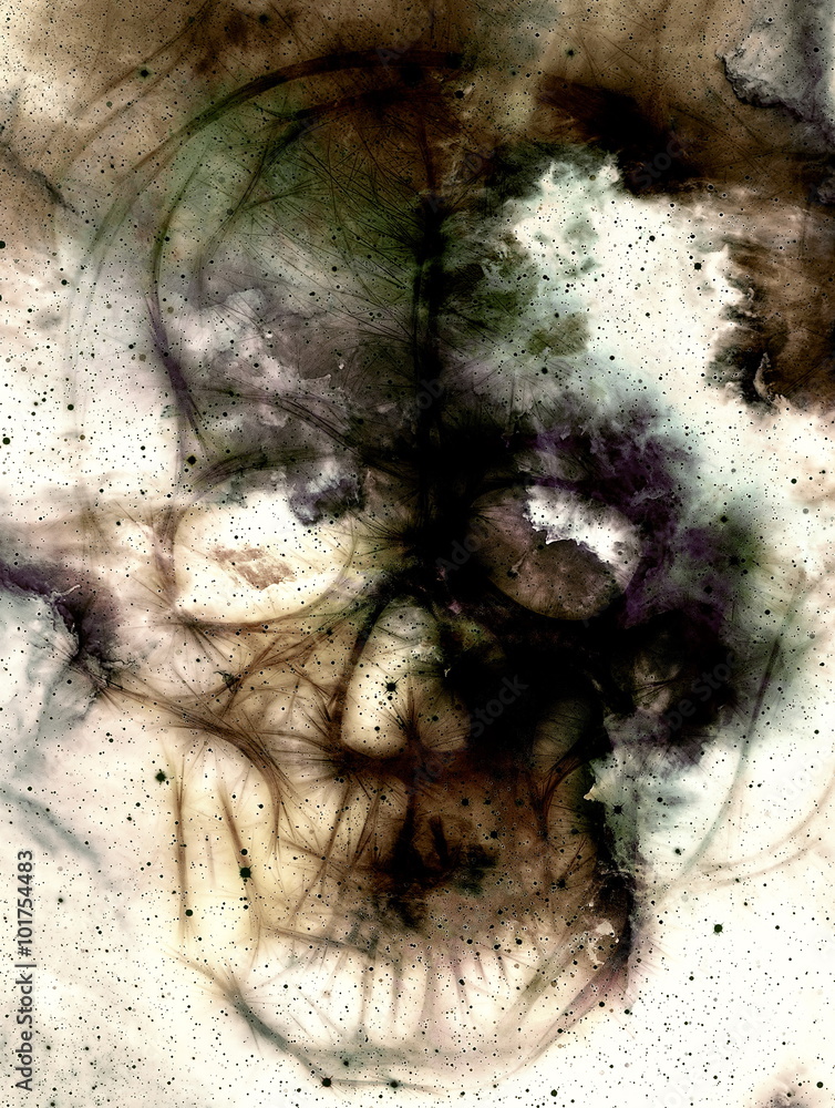Aufkleber skull and fractal effect. color space background, computer collage. elements of this image furnished