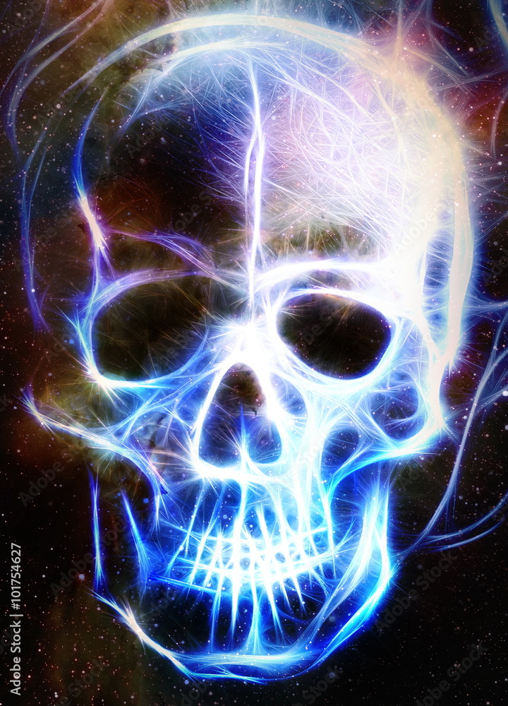 Poster skull and fractal effect. color space background, computer collage. elements of this image furnished