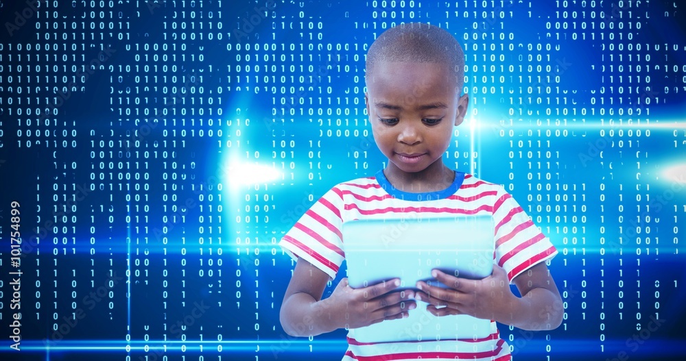 Poster composite image of standing boy using tablet