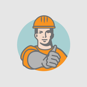Man character and industry worker character show thumbs-up 