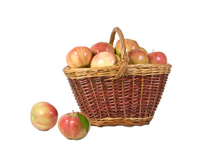 apples lie in a basket on a white background