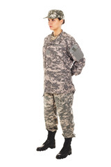 Girl - soldier in the military uniform