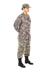 Girl - soldier in the military uniform