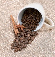 coffee is a bob, the sticks of cinnamon and anise pour out from