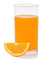 Orange juice and slices of orange isolated on white