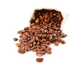 grains of coffee pour out from a sack