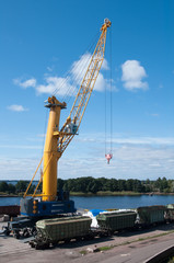 crane makes loading in the port of