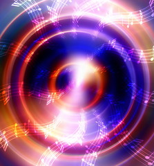 Obraz premium silhouette of music Audio Speaker and note, abstract background, Light Circle. Music concept.