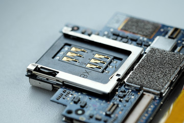 Prague, Czech Republic - January 31, 2016: Detail of internal circuit board and battery from the...