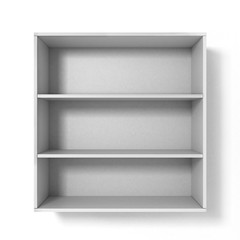 White bookshelf with three sections isolated on white background