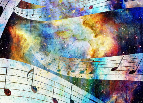 music note and abstrtact color background. spots background.
