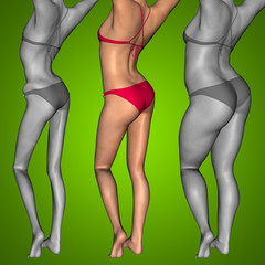 Conceptual 3D woman as fat vs fit anorexic