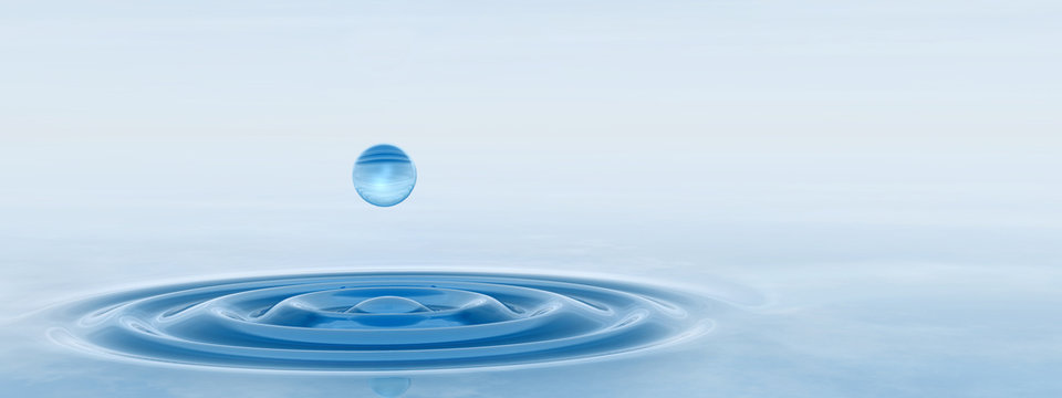Conceptual blue liquid drop falling in water banner