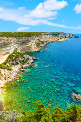 White rock cliffs with beautiful sea bay near Bonifacio town, Corsica island, France