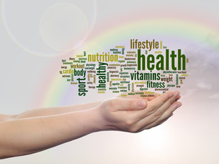Conceptual health word cloud rainbow