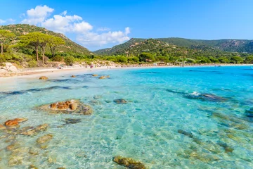 Photo sur Plexiglas Plage de Palombaggia, Corse Azure crystal clear sea water of Palombaggia beach on Corsica island, France