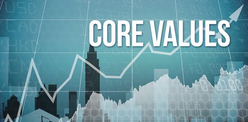 Core values against cityscape stencil design