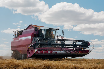 harvester in the field, the stubble