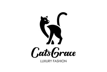 Cat Silhouette Logo design negative space. Home Pet Logotype