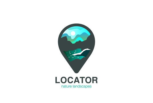 Map Geo Locator Logo. Mountain river Logotype navigation icon