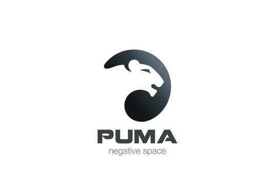 Wild Puma Logo design vector negative space Animal Logotype icon