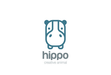 Hippo Head Logo design. Wild Safari Linear icon. Hippopotamus