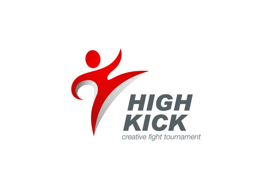 Kickboxing Red Character Logo design. Karate man Logotype icon