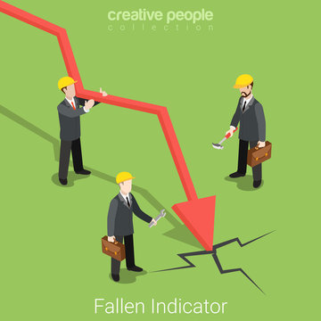 Fallen indicator market stock business flat 3d vector isometric