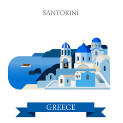 Santorini Aegean Sea Islands Greece flat vector attraction sight - obrazy, fototapety, plakaty