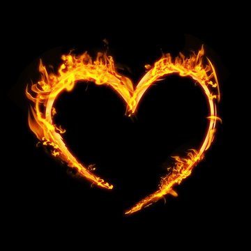 Composite image of heart in fire
