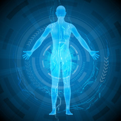 Plakat human body and medical technology, abstract image, vector illustration