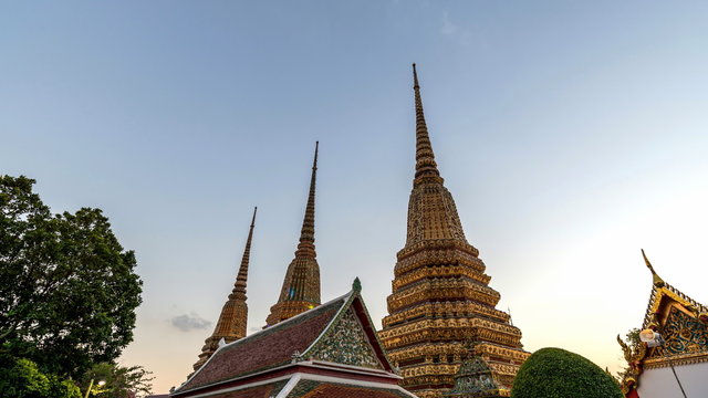 Wat Pho sunset time lapse , Bangkok , Thailand