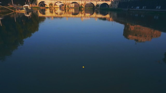 Aerial Castel Sant angelo fortress and bridge view in Rome, Italy.