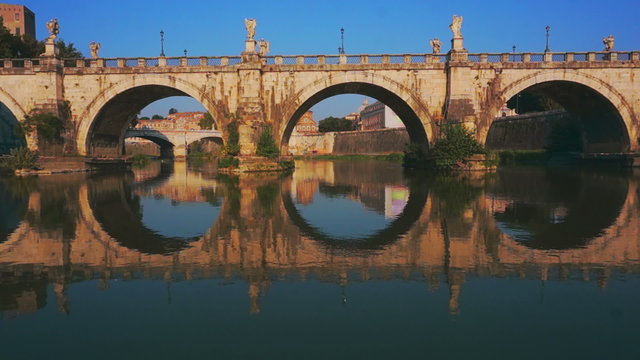 Aerial Castel Sant angelo fortress and bridge view in Rome, Italy.