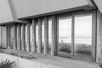 Beach Reflections in Windows B&W