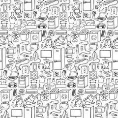 Household appliances hand drawn seamless pattern