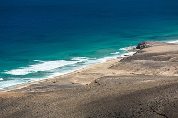 Cofete beach, view from Jandia peninsula, Fuerteventura, Canary Islands, Spain
