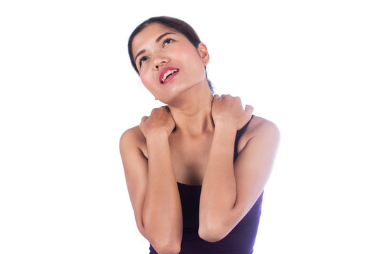 young women sick with neck pain