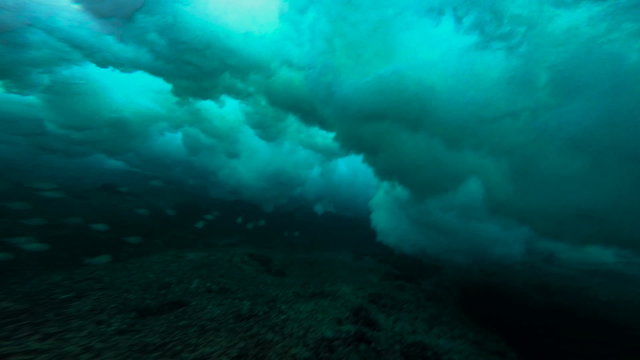 Underwater Angle of Tropical Blue Ocean Wave Breaking