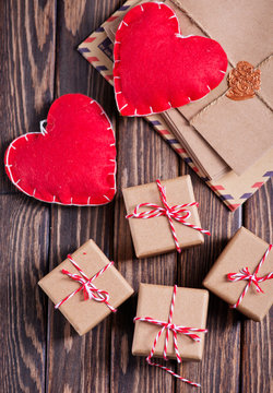 box for present and hearts