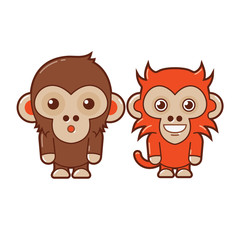 Chimp & Monkey. Cute Animal Illustration 3