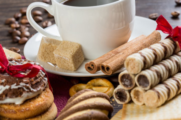 Biscuits and coffee on table