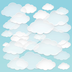Vector abstract paper clouds in the blue sky.