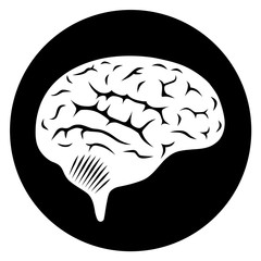 Runder Button: Gehirn, Zeichnung, schwarz-weiß, Vektor, freigestellt