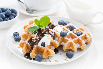 waffles with fresh blueberries for breakfast