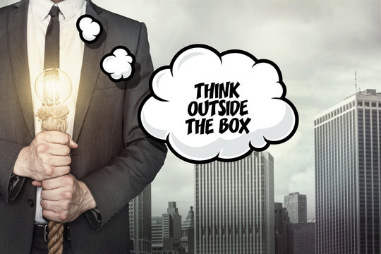 Think outside the box text on speech bubble