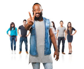 Obraz premium black man doing a victory sign